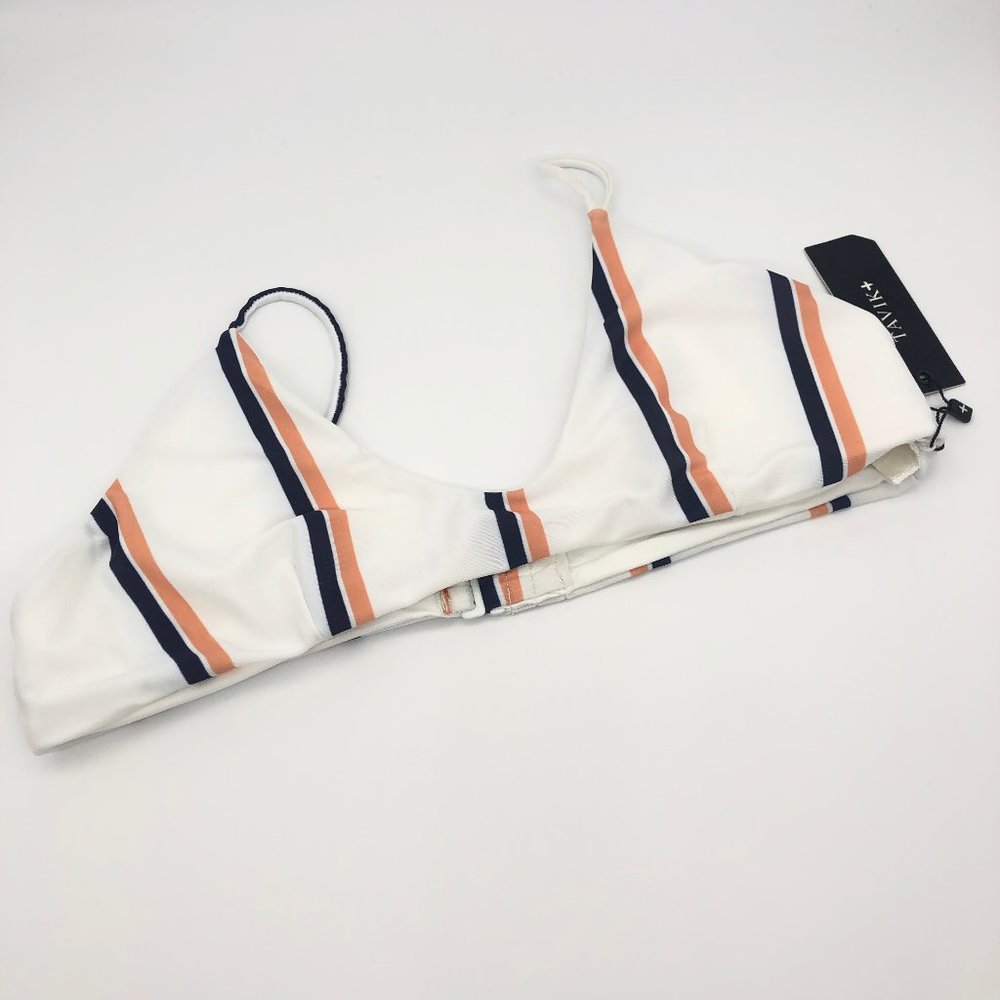 Tavik White and Orange Striped Bikini Top